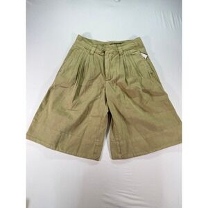 Free People Pleated Wide Leg Shorts Women's Size 2 Olive Green Cotton Chino
